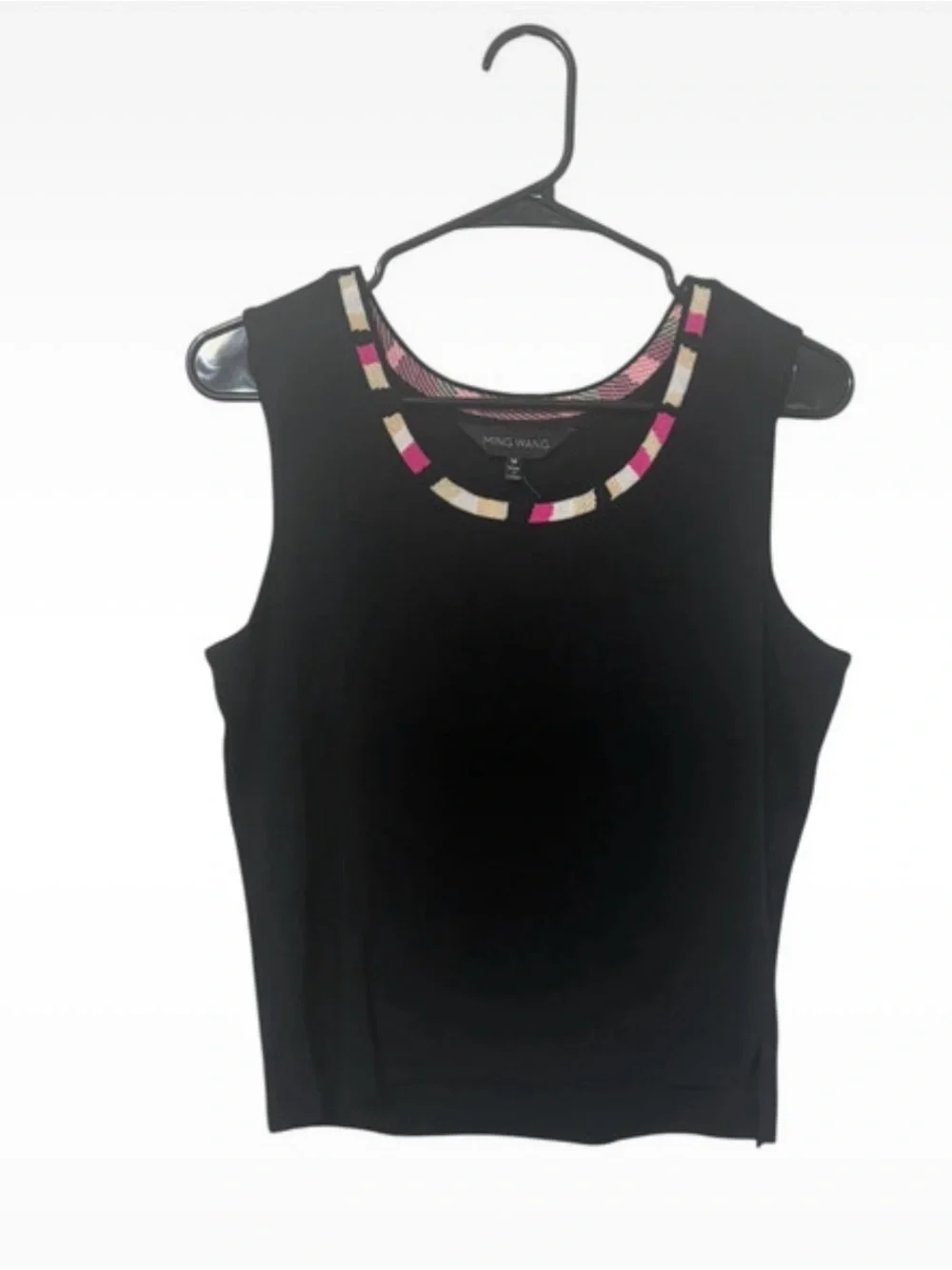 Ming Wang Black Tank Top with Pink, Cream & Gold Accent Neckline